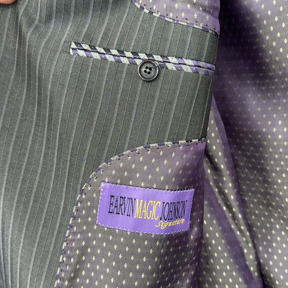Earvin “Magic” Johnson Signature blazer jacket brown pinstriped super 120’s 48R - Picture 5 of 8